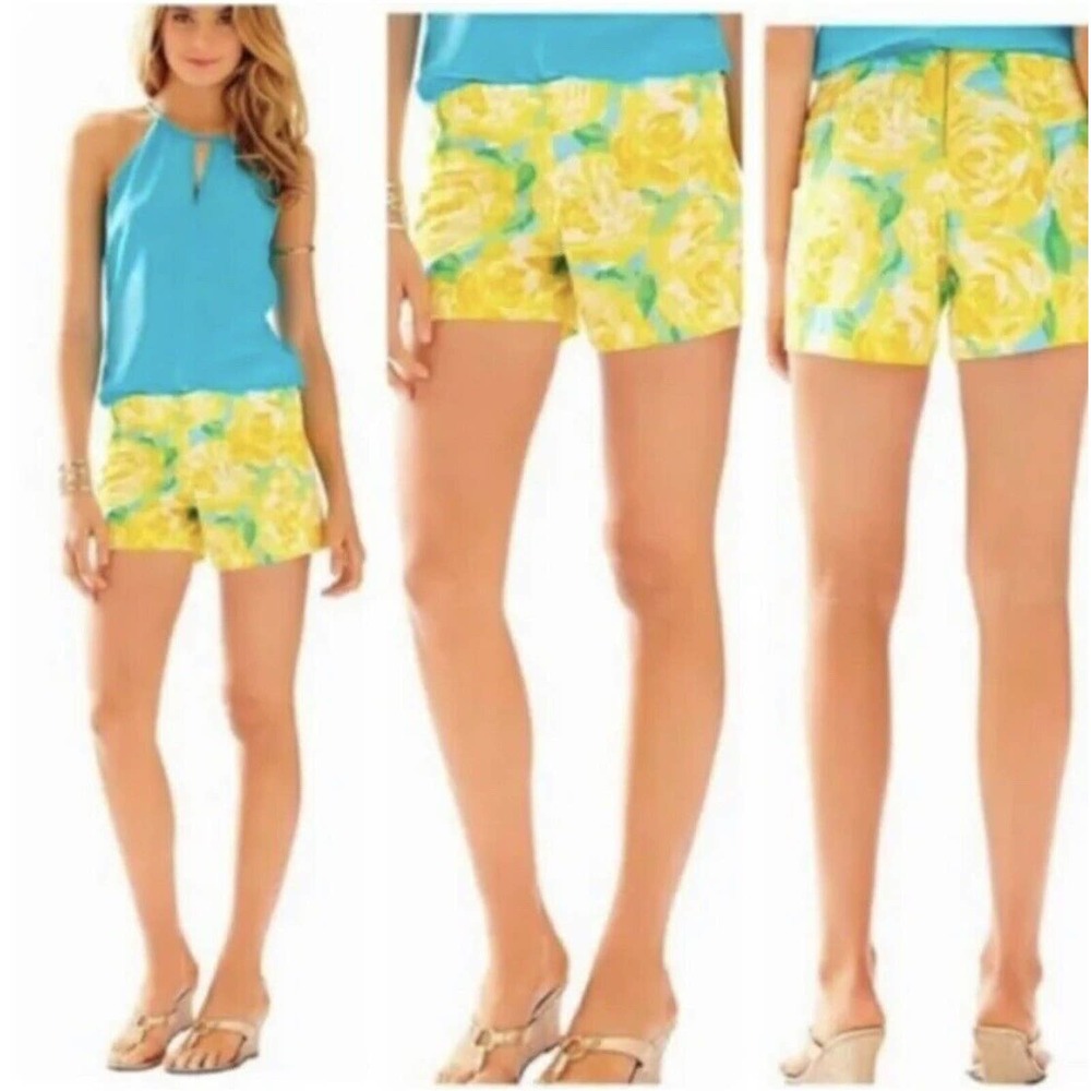 Lilly Pulitzer Womens Deenie Shorts Sunglow Yellow Rose First Impressions Sz 00